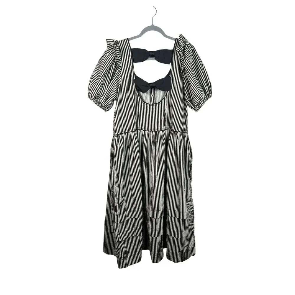 Free People Collier Cord Midi Dress Striped Printed Back Bow Scoop Neck Size S - Picture 4 of 11